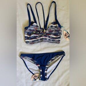 Bingo Surf Women’s Corset Back Bikini in Red,White and Blue Nautical Sz XL/DD